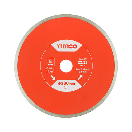 This is an image of Timco - General Purpose Tile & Ceramic Diamond Blade - Continuous 180 x 22.2 (1 Each Box) TE180222