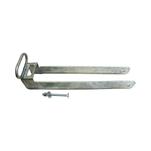 This is an image of Timco - Throw-Over Gate Loop With Lifting Handle - Hot Dipped Galvanised 350mm (1 Each Plain Bag) TGLH350G