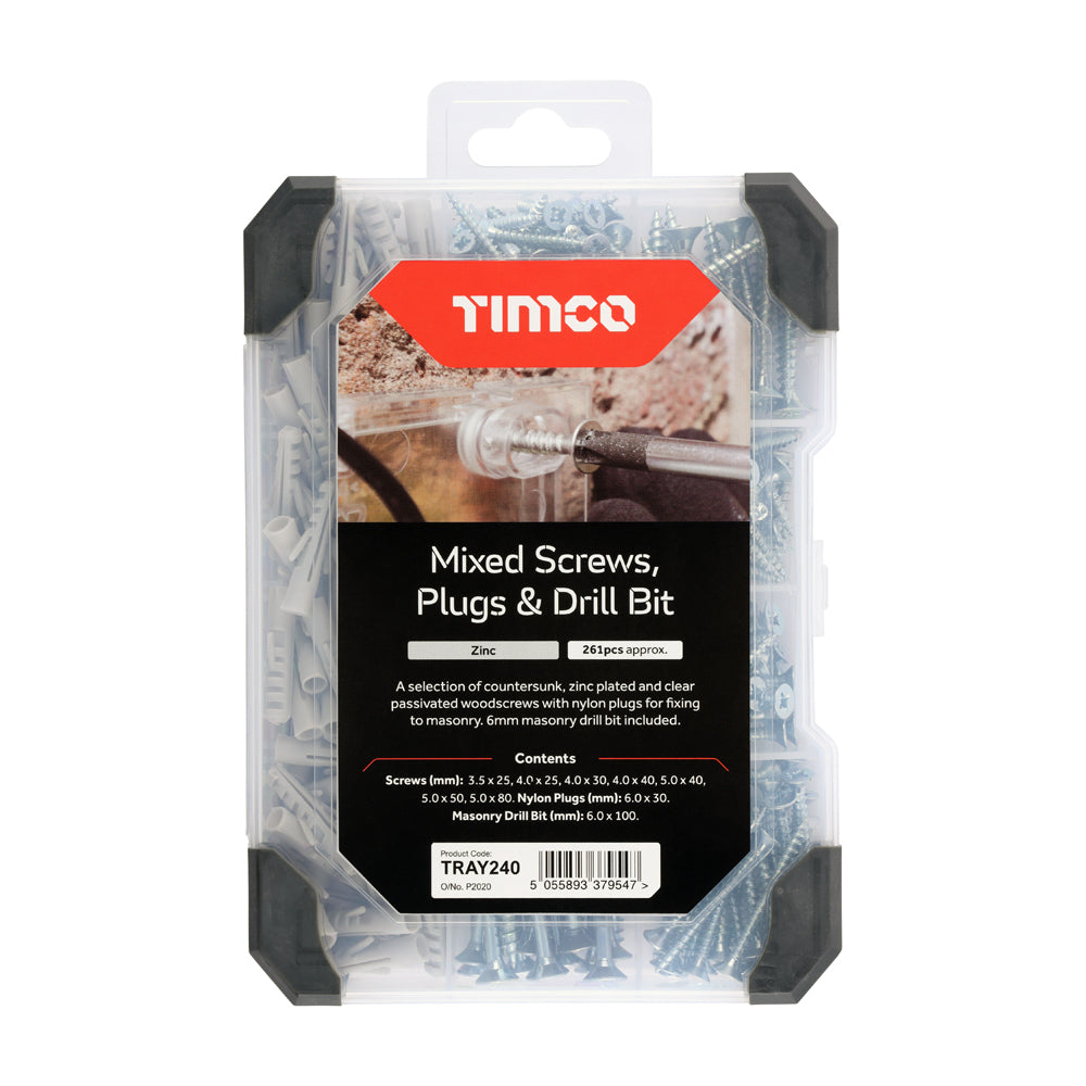 This is an image of Timco - Mixed Tray - Screws Plug & Drill Bit - Zinc - (251 PCS Tray) TRAY240