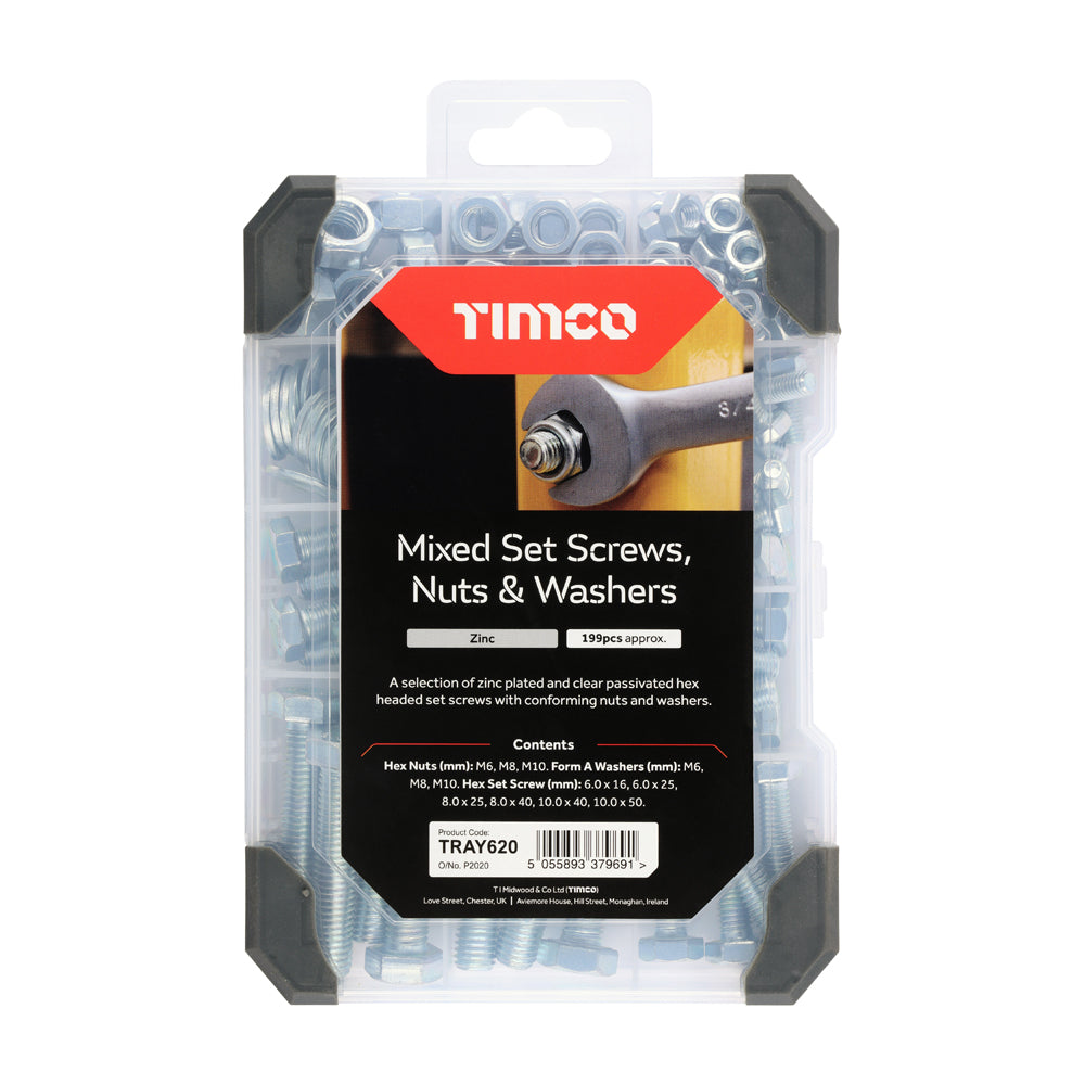 This is an image of Timco - Mixed Tray - Set Screws Nuts Washers - Zinc - (199 PCS Tray) TRAY620