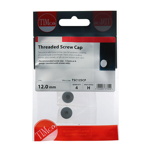 This is an image of Timco - Threaded Screw Caps - Solid Brass - Satin Chrome 12mm - (4 PCS TIMpac) TSC12SCP