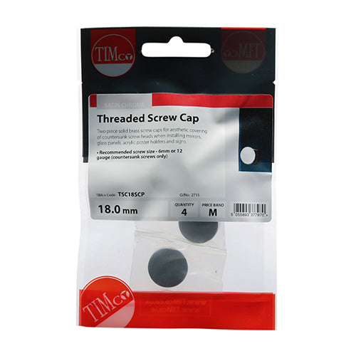 This is an image of Timco - Threaded Screw Caps - Solid Brass - Satin Chrome 18mm - (4 PCS TIMpac) TSC18SCP