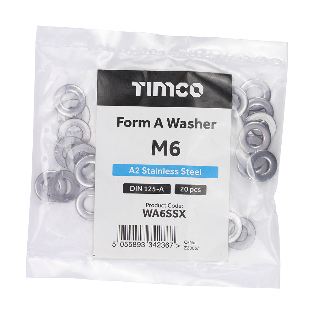 This is an image of Timco - Form A Washers - A2 Stainless Steel M6 - (20 PCS Bag) WA6SSX