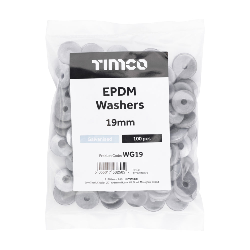 This is an image of Timco - EPDM Washers - Galvanised 19mm - (100 PCS Bag) WG19