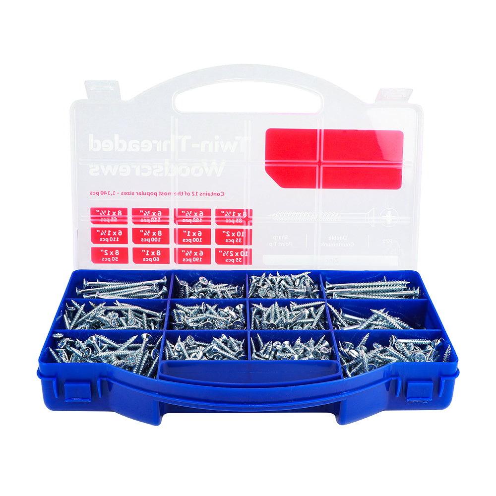 This is an image of Timco - Twin-Threaded Woodscrews - Mixed Tray - PZ - Double Countersunk - Zinc - (1140 PCS Tray) WOODTRAY