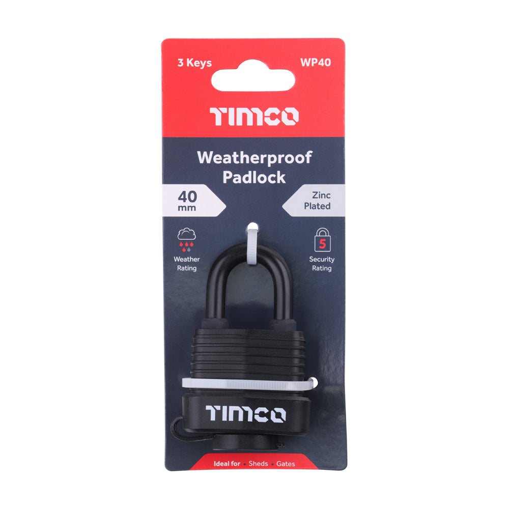 This is an image of Timco - Weatherproof Padlock 40mm (1 Each Blister Pack) WP40