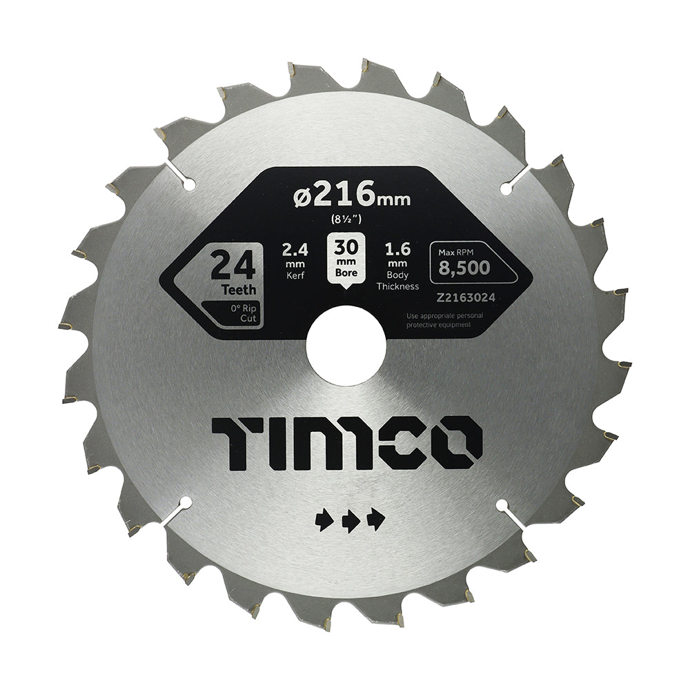 This is an image of Timco - 0° Mitre Saw Blade 216 x 30 x 24T (1 Each Clamshell) Z2163024