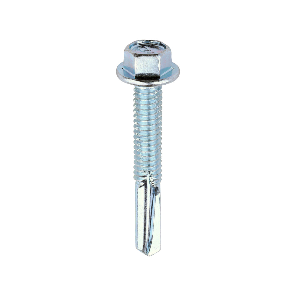 This is an image of Timco - Metal Construction Heavy Section Screws - Hex - Self-Drilling - Zinc 5.5 x 38mm - (100 PCS Box) ZH38B