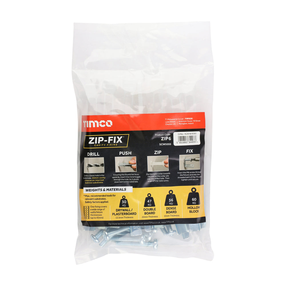 This is an image of Timco - Zip-Fix Cavity Wall Fixings - Zinc M6 - (10 PCS Bag) ZIP6