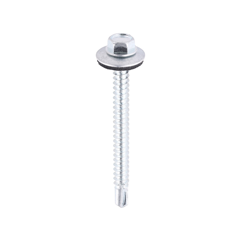 This is an image of Timco - Metal Construction Light Section Screws - Hex - EPDM Washer - Self-Drilling - Zinc 5.5 x 60mm - (100 PCS Bag) ZL60W16