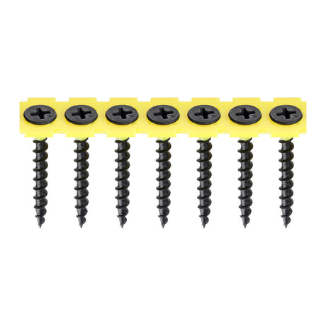 This is an image of Timco - Collated Drywall Screws - PH - Bugle - Coarse Thread - Black 3.5 x 35mm - (1000 PCS Box) 00035COLDYS