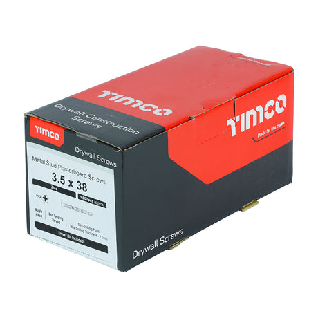 This is an image of Timco - Drywall Screws - PH - Bugle - Self Drilling - Zinc 3.5 x 38mm - (1000 PCS Box) 00038PSDD