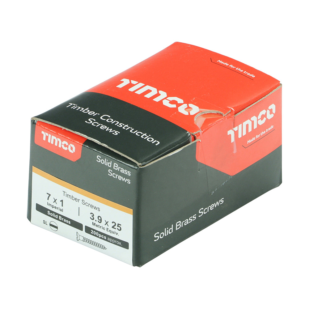 This is an image of Timco - Solid Brass Timber Screws - SLOT - Countersunk 7 x 1" - (200 PCS Box) 00071CBS