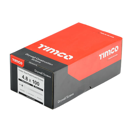 This is an image of Timco - Drywall Screws - PH - Bugle - Coarse Thread - Grey 4.8 x 100mm - (500 PCS Box) 00100DRYC