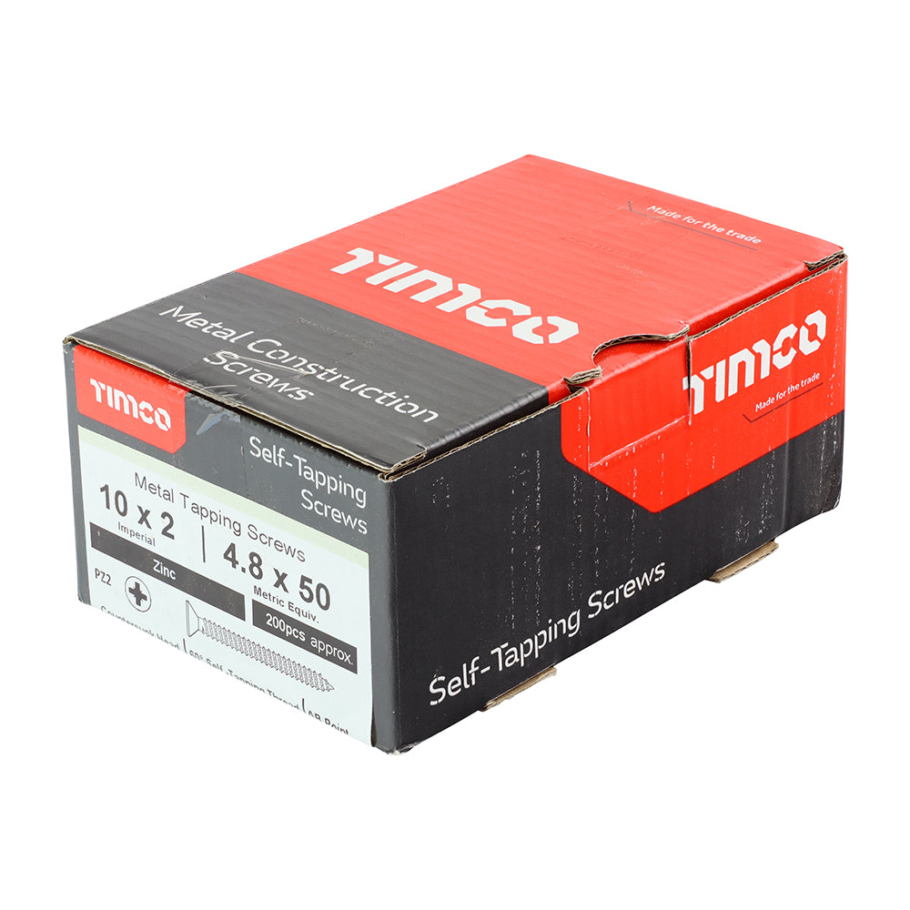 This is an image of Timco - Self-Tapping Screws - PZ - Countersunk - Zinc 10 x 2" - (200 PCS Box) 00102CCAZS