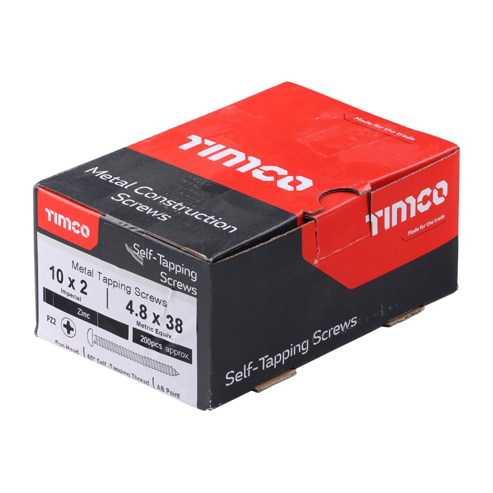 This is an image of Timco - Self-Tapping Screws - PZ - Pan - Zinc 10 x 2" - (200 PCS Box) 00102CPAZS