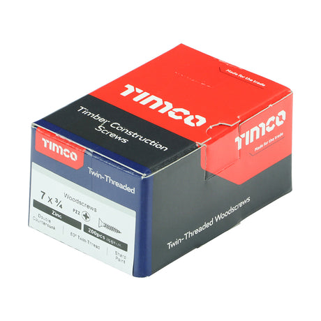 This is an image of Timco - Twin-Threaded Woodscrews - PZ - Double Countersunk - Zinc 7 x 3/4" - (200 PCS Box) 00734CWZ