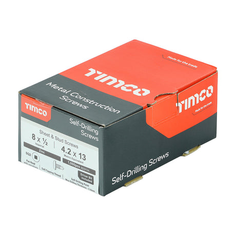 This is an image of Timco - Metal Construction Sheet & Stud Screws - SQ - Pan - Self-Drilling - Zinc 8 x 1/2" - (1000 PCS Box) 00812SPSD