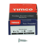 This is an image of Timco - Twin-Threaded Woodscrews - PZ - Double Countersunk - Zinc 8 x 3/4" - (200 PCS Box) 00834CWZ