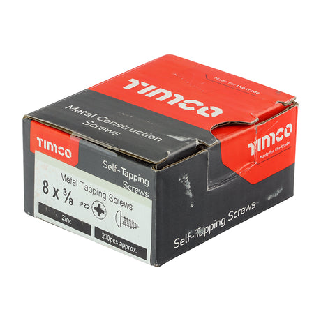 This is an image of Timco - Self-Tapping Screws - PZ - Pan - Zinc 8 x 3/8" - (200 PCS Box) 00838CPAZS
