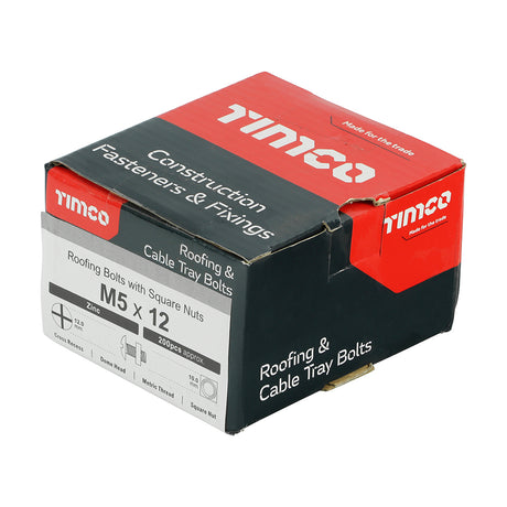 This is an image of Timco - Roofing Bolts with Square Nuts - Zinc M5 x 12mm - (200 PCS Box) 0512RB