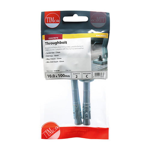 This is an image of Timco - Roofing Bolts & Square Nuts - Zinc M6 x 100mm - (2 PCS TIMpac) 06100RBP