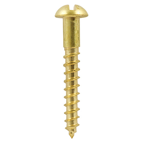 This is an image of Timco - Solid Brass Timber Screws - SLOT - Round 6 x 1 1/2" - (200 PCS Box) 06112RBS