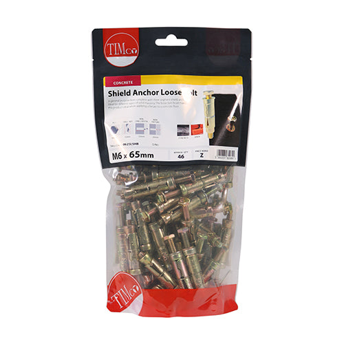 This is an image of Timco - Shield Anchor Loose Bolts - Yellow M6:25L (M6 x 65)mm - (46 PCS TIMbag) 0625LSHB