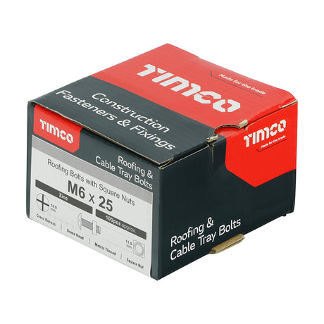 This is an image of Timco - Roofing Bolts with Square Nuts - Zinc M6 x 25mm - (100 PCS Box) 0625RB