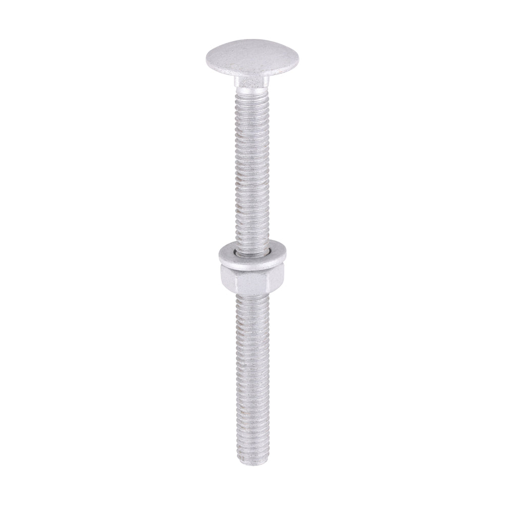 This is an image of Timco - Carriage Bolts Hex Nuts & Form A Washers - Dome - Exterior - Silver M6 x 75mm - (10 PCS TIMbag) 0675CBI