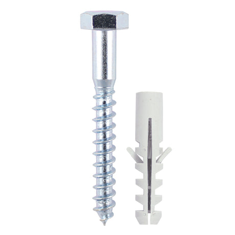 This is an image of Timco - Coach Screws & Nylon Plugs - Zinc 6.0 x 80mm - (30 PCS TIMbag) 0680CSCNB