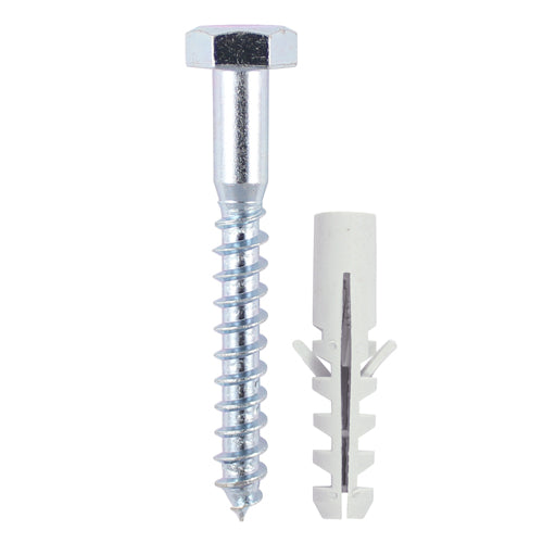 This is an image of Timco - Coach Screw & Nylon Plugs - Zinc 6.0 x 80mm - (2 PCS TIMpac) 0680CSCNP