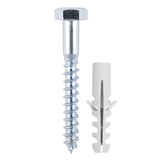 This is an image of Timco - Coach Screw & Nylon Plugs - Zinc 6.0 x 80mm - (2 PCS TIMpac) 0680CSCNP