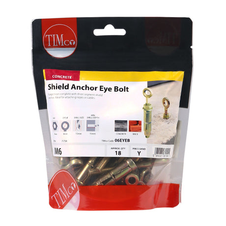 This is an image of Timco - Forged Eyes with Shield Anchors - Yellow M6 - (18 PCS TIMbag) 06EYEB