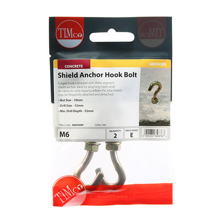 This is an image of Timco - Forged Hooks with Shield Anchors - Yellow M6 - (2 PCS TIMpac) 06HOOKP