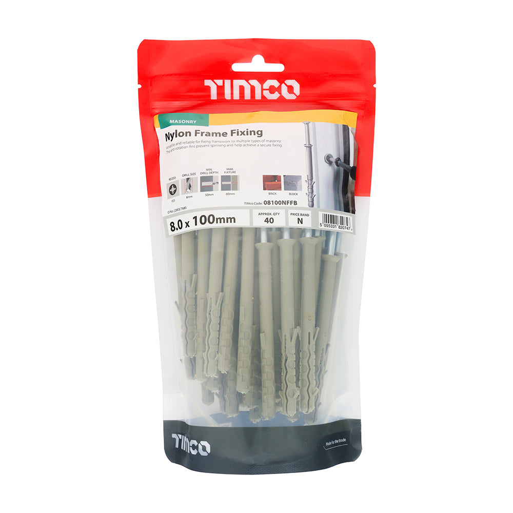 This is an image of Timco - Nylon Frame Fixings - PZ - Zinc 8.0 x 100mm - (40 PCS TIMbag) 08100NFFB