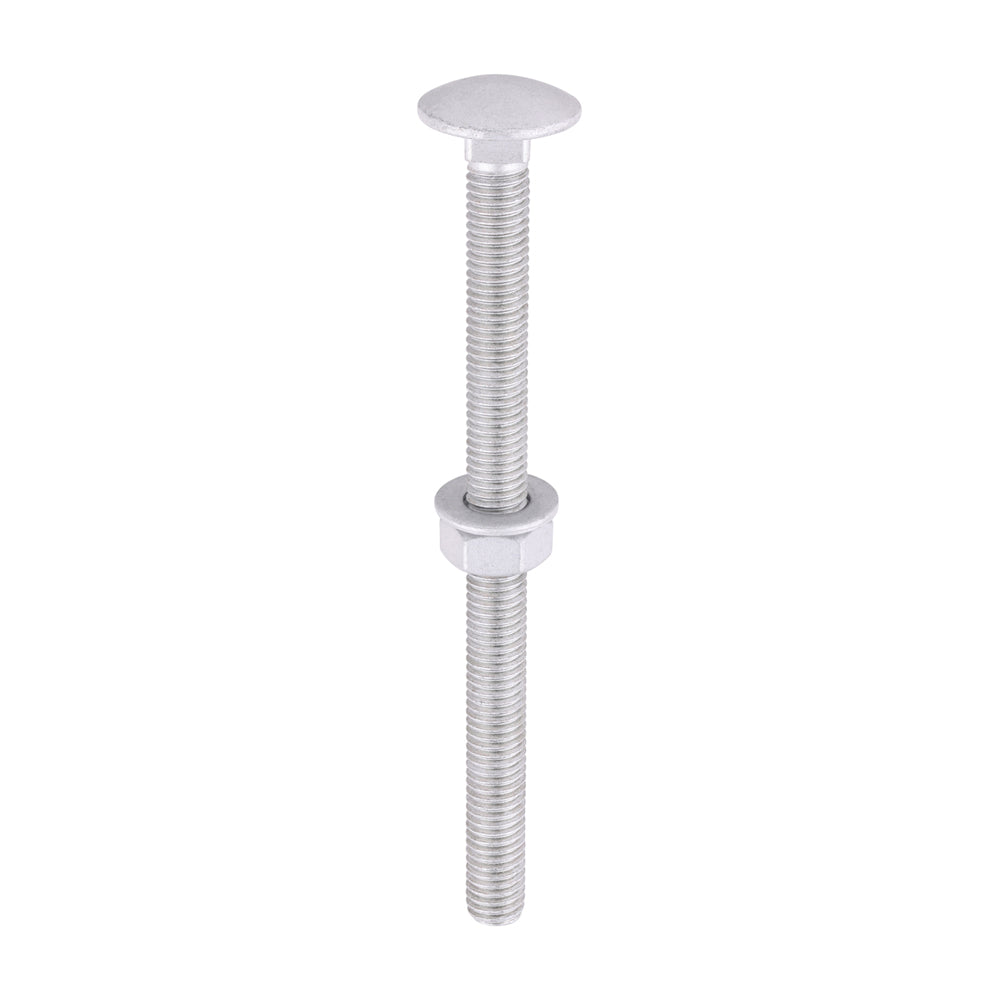 This is an image of Timco - Carriage Bolts Hex Nuts & Form A Washers - Dome - Exterior - Silver M8 x 110mm - (10 PCS TIMbag) 08110CBI