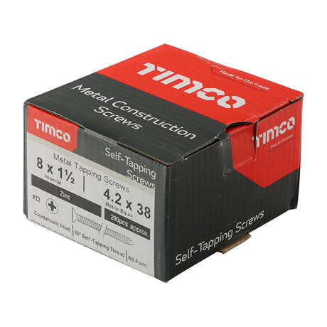 This is an image of Timco - Self-Tapping Screws - PZ - Countersunk - Zinc 8 x 1 1/2" - (200 PCS Box) 08112CCAZS