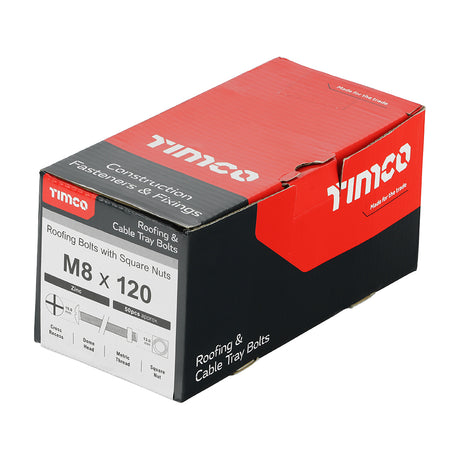 This is an image of Timco - Roofing Bolts with Square Nuts - Zinc M8 x 120mm - (50 PCS Box) 08120RB