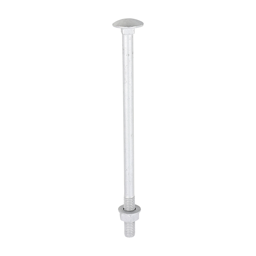 This is an image of Timco - Carriage Bolts Hex Nuts & Form A Washers - Dome - Exterior - Silver M8 x 150mm - (10 PCS TIMbag) 08150CBI