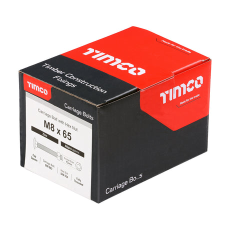 This is an image of Timco - Carriage Bolts & Hex Nuts - Zinc M8 x 65mm - (50 PCS Box) 0865CB