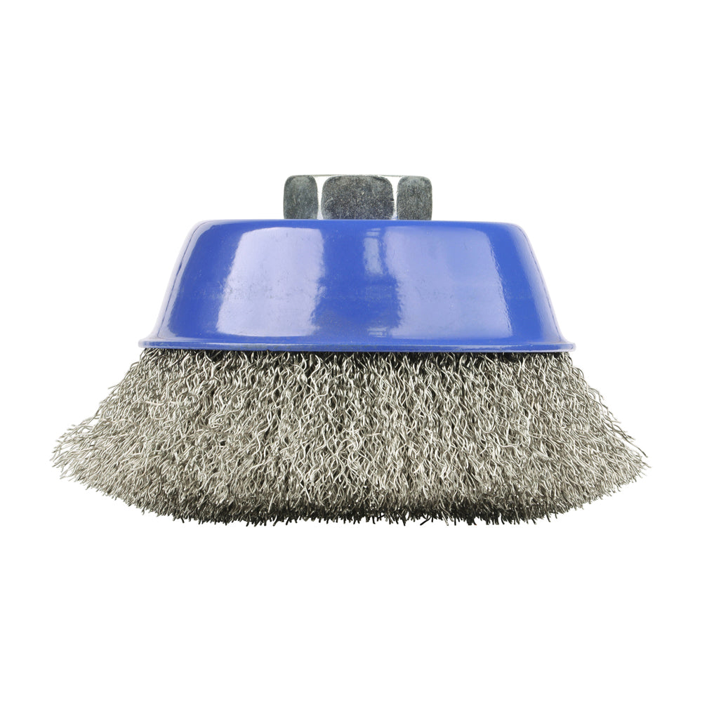 This is an image of Timco - Angle Grinder Cup Brush - Crimped Stainless Steel 100mm (1 Each Blister Pack) 100TCCSS