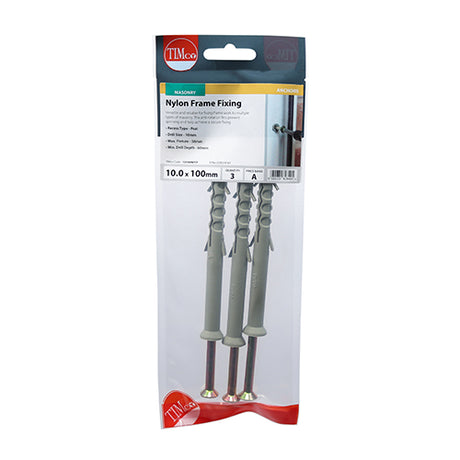 This is an image of Timco - Nylon Frame Fixings - PZ - Zinc 10.0 x 100mm - (3 PCS TIMpac) 10100NFFP