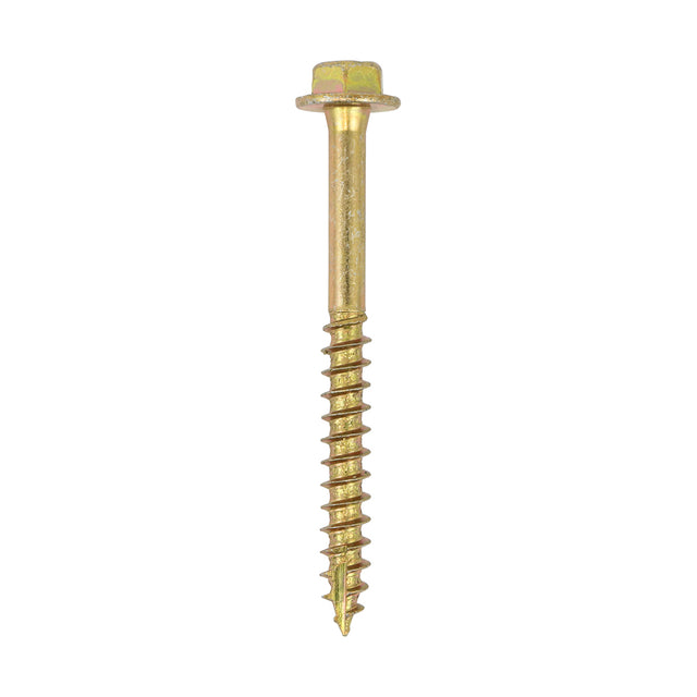 This is an image of Timco - Advanced Coach Screws - Hex Flange - Yellow 10.0 x 100mm - (28 PCS TIMbag) 10100SCSYB