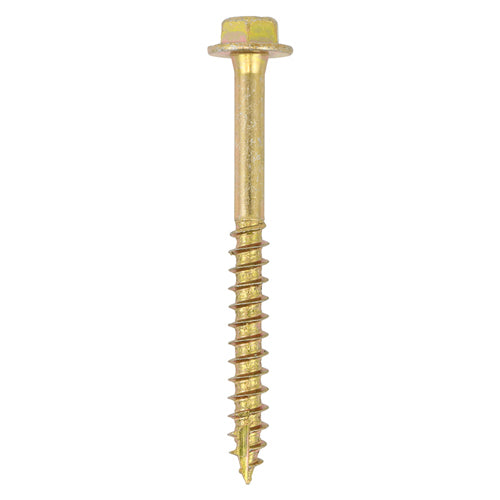 This is an image of Timco - Advanced Coach Screws - Hex Flange - Yellow 10.0 x 100mm - (50 PCS Box) 10100SCSY