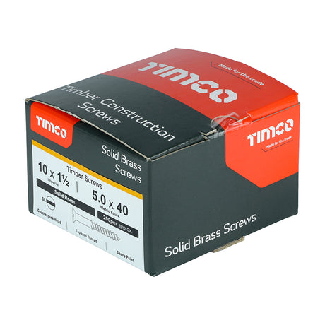 This is an image of Timco - Solid Brass Timber Screws - SLOT - Countersunk 10 x 1 1/2" - (200 PCS Box) 10112CBS