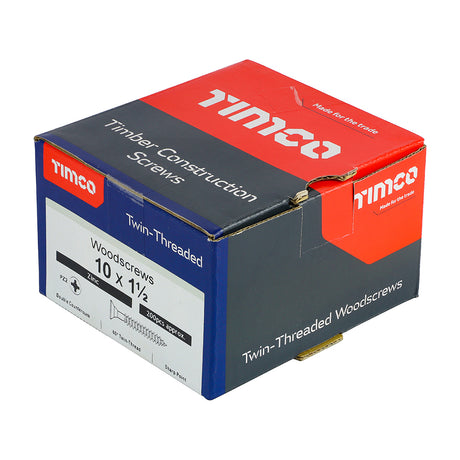 This is an image of Timco - Twin-Threaded Woodscrews - PZ - Double Countersunk - Zinc 10 x 1 1/2" - (200 PCS Box) 10112CWZ