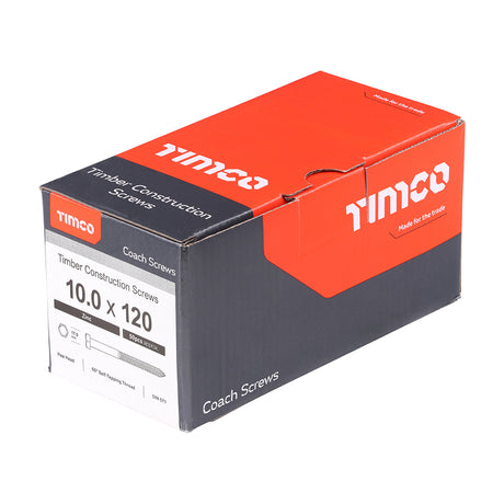 This is an image of Timco - Coach Screws - Hex - Zinc 10.0 x 120mm - (50 PCS Box) 10120CSC