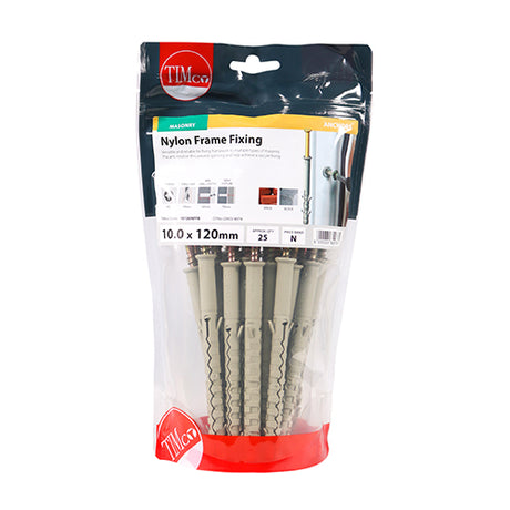 This is an image of Timco - Nylon Frame Fixings - PZ - Zinc 10.0 x 120mm - (25 PCS TIMbag) 10120NFFB
