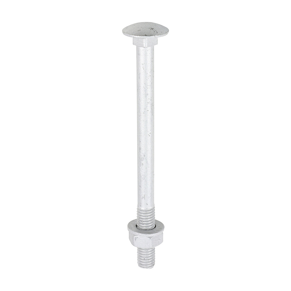 This is an image of Timco - Carriage Bolts Hex Nuts & Form A Washers - Dome - Exterior - Silver M10 x 130mm - (10 PCS TIMbag) 10130CBI